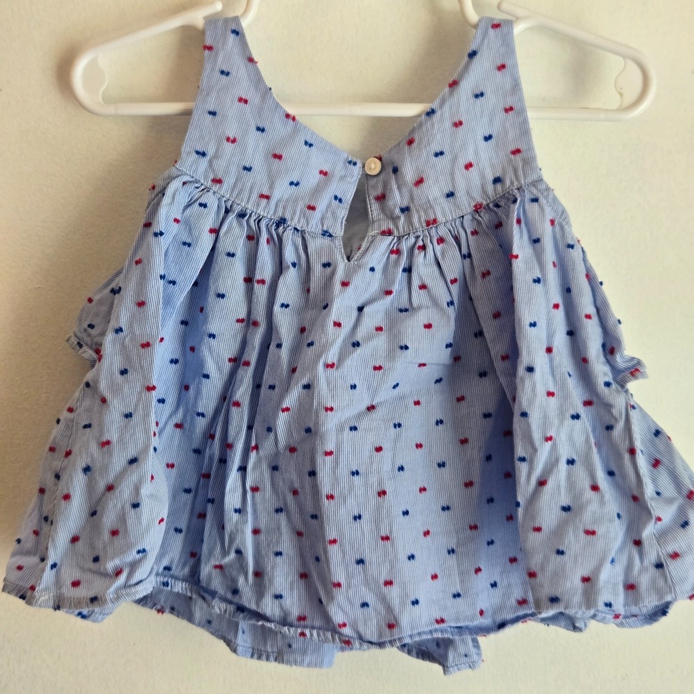 Baby Girl Ruffle Dress-Sleeveless Tiered Sundress with Red & Navy Dots Size 2T - Picture 2 of 3